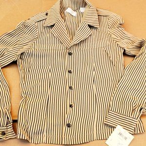 Dressy Tan and Black Stripped Long Sleeves Blouse Silky Reflects Size 2   NWT